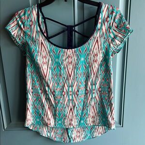 Patterned Teal and Coral Women's Top
